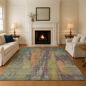 HomeRoots 9' X 12' Vibrant Abstract Area Rug in Orange, Teal & Gold - Durable, Washable & UV Protected Design 696001