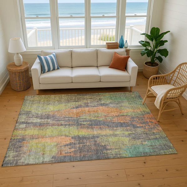 HomeRoots 9' X 12' Vibrant Abstract Area Rug in Orange, Teal & Gold - Durable, Washable & UV Protected Design 696001