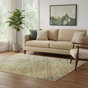 HomeRoots 5' X 8' Stylish Taupe Copper Brown Abstract Washable Area Rug with UV Protection for Modern Homes 696004