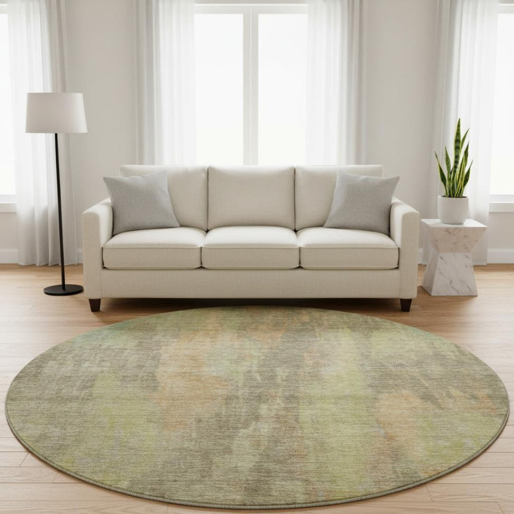 HomeRoots 8' Washable Round Rug in Taupe, Copper & Brown - Abstract Design with UV Protection for Any Space 696005