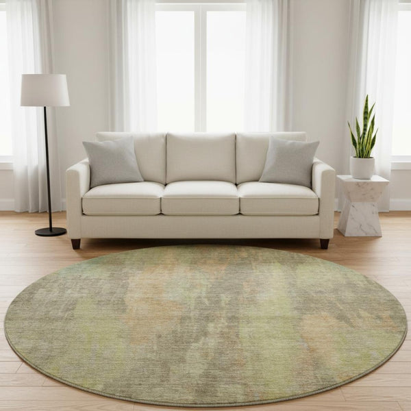 HomeRoots 8' Washable Round Rug in Taupe, Copper & Brown - Abstract Design with UV Protection for Any Space 696005