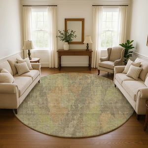 HomeRoots 8' Washable Round Rug in Taupe, Copper & Brown - Abstract Design with UV Protection for Any Space 696005