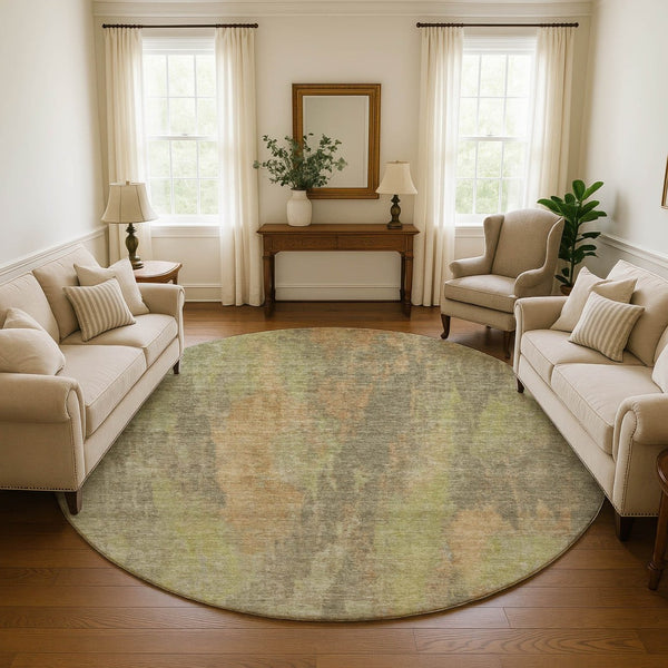 HomeRoots 8' Washable Round Rug in Taupe, Copper & Brown - Abstract Design with UV Protection for Any Space 696005
