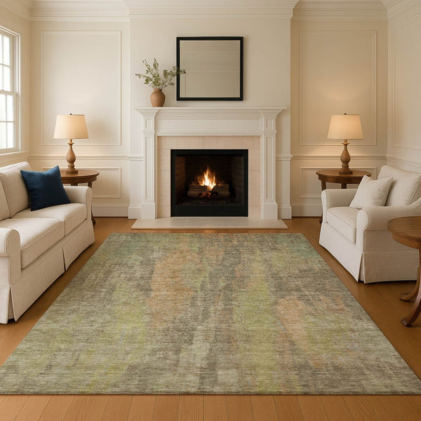 HomeRoots 9' X 12' Taupe Copper Brown Area Rug - Modern Abstract, Washable, UV Protected for Busy Homes 696007