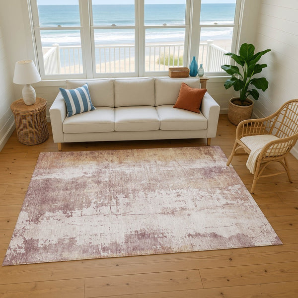 HomeRoots 5' x 8' Blush and Ivory Abstract Area Rug – Stain Resistant, UV Protected, Machine Washable Design! 696010