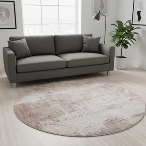 HomeRoots 8' Blush and Ivory Abstract Washable Round Rug - Stylish, Stain-Resistant, UV-Protected, Modern Design! 696011