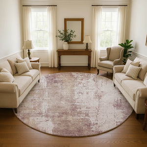 HomeRoots 8' Blush and Ivory Abstract Washable Round Rug - Stylish, Stain-Resistant, UV-Protected, Modern Design! 696011