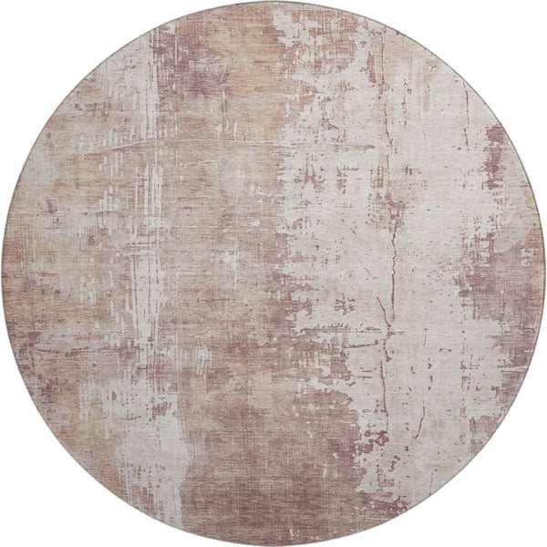 HomeRoots 8' Blush and Ivory Abstract Washable Round Rug - Stylish, Stain-Resistant, UV-Protected, Modern Design! 696011