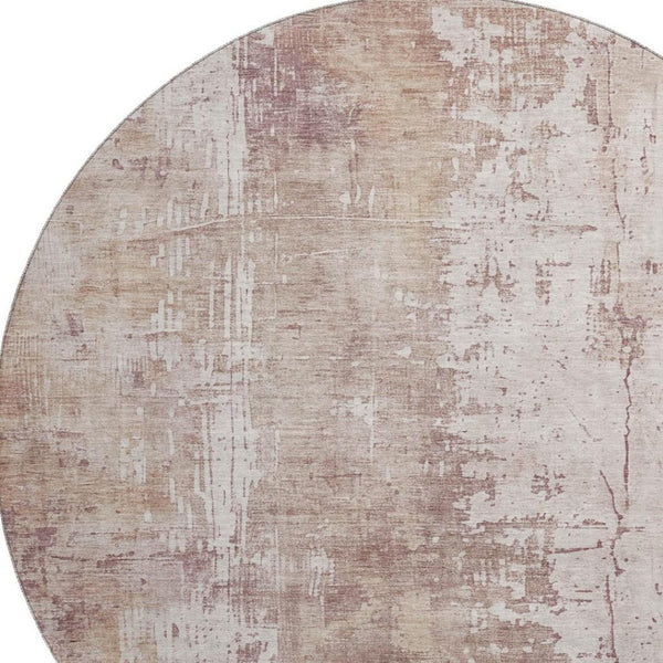 HomeRoots 8' Blush and Ivory Abstract Washable Round Rug - Stylish, Stain-Resistant, UV-Protected, Modern Design! 696011