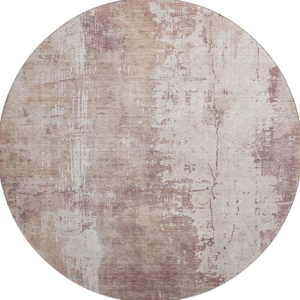 HomeRoots 8' Blush and Ivory Abstract Washable Round Rug - Stylish, Stain-Resistant, UV-Protected, Modern Design! 696011