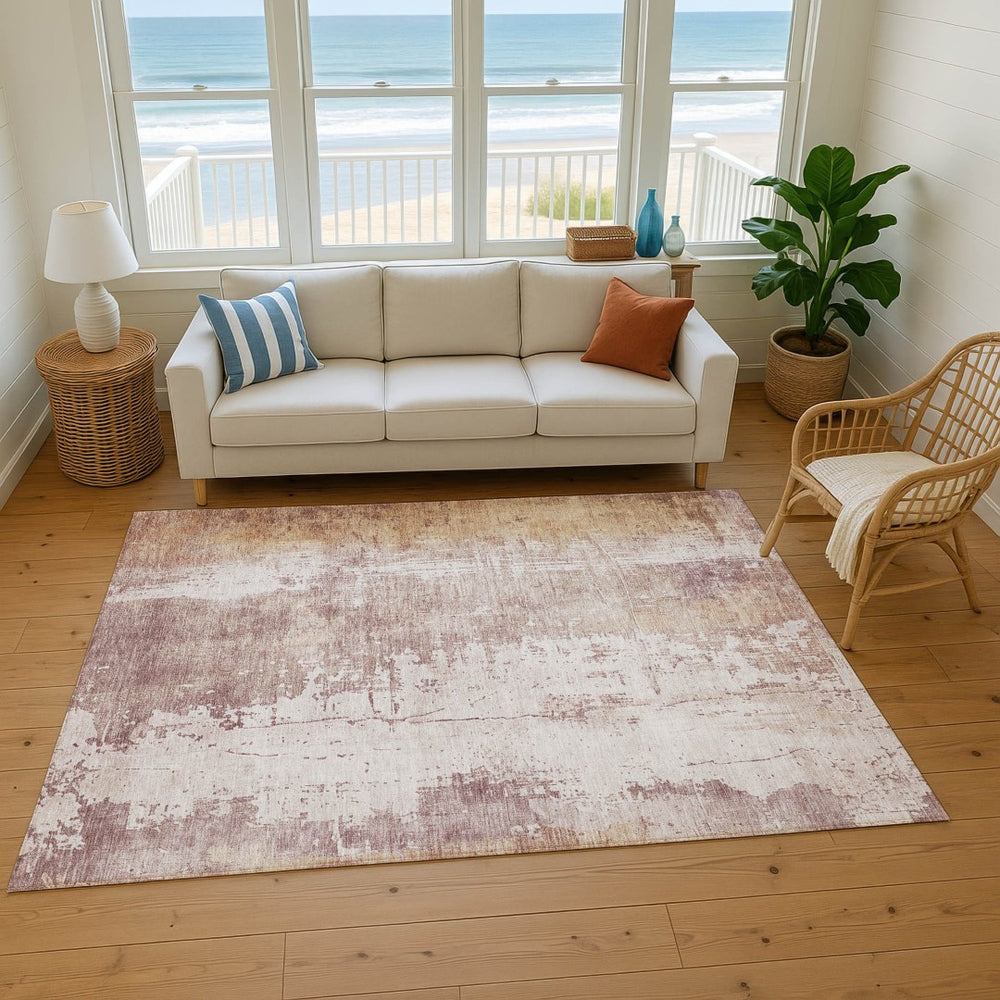HomeRoots 9' X 12' Blush and Ivory Abstract Washable Area Rug - Durable, Stylish, UV-Protected for Busy Homes 696013
