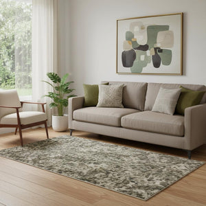 HomeRoots 5' X 8' Washable Olive Green, Copper & Ivory Abstract Area Rug with UV Protection for Busy Homes 696016