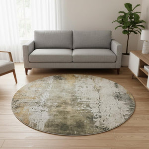HomeRoots 8' Olive Green Copper Abstract Washable Round Rug with UV Protection - Stylish & Durable Design! 696017