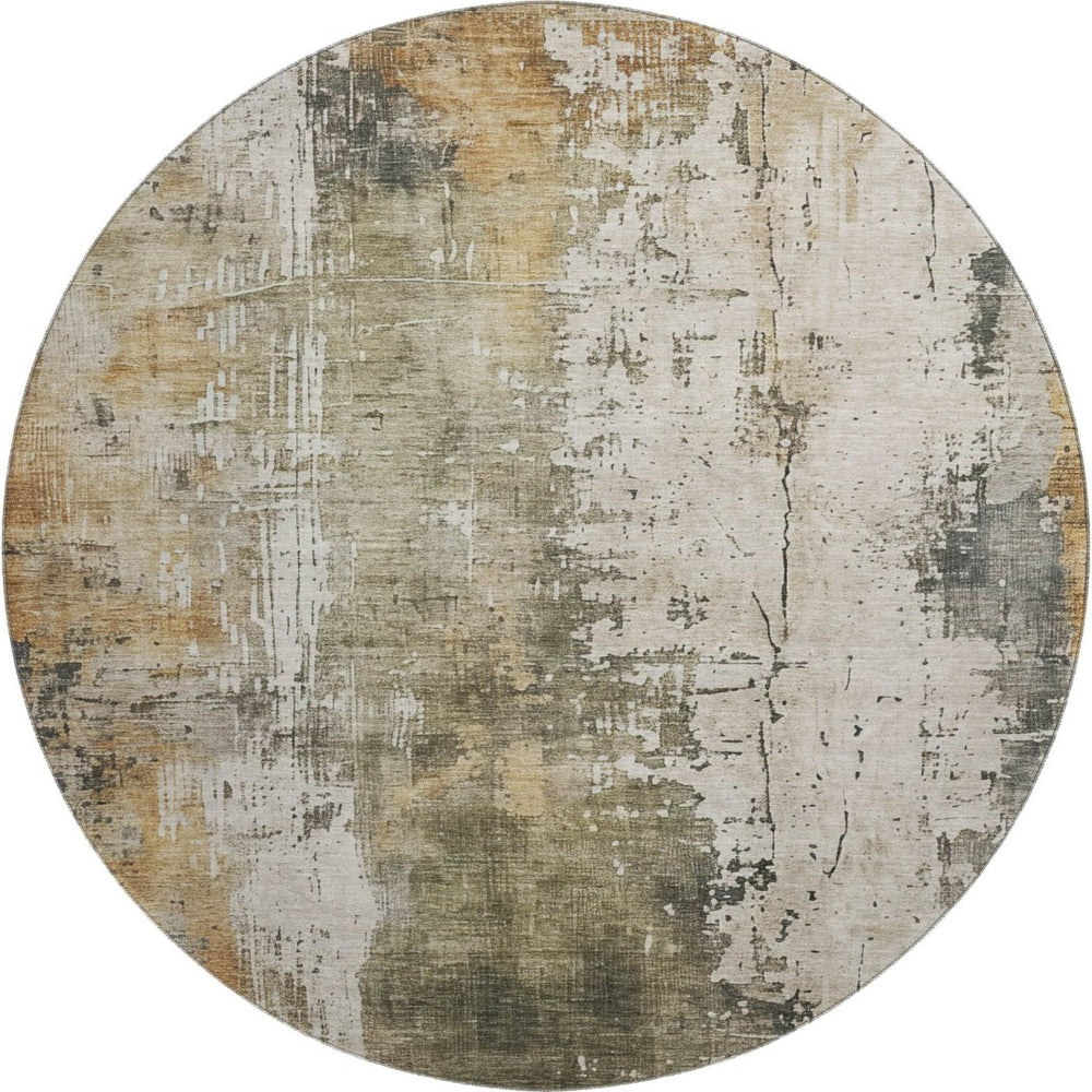 HomeRoots 8' Olive Green Copper Abstract Washable Round Rug with UV Protection - Stylish & Durable Design! 696017