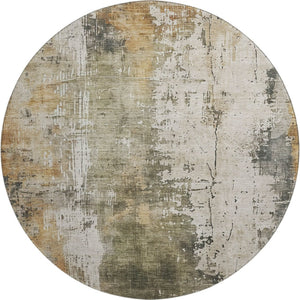HomeRoots 8' Olive Green Copper Abstract Washable Round Rug with UV Protection - Stylish & Durable Design! 696017