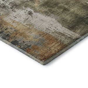 HomeRoots 8' Olive Green Copper Abstract Washable Round Rug with UV Protection - Stylish & Durable Design! 696017