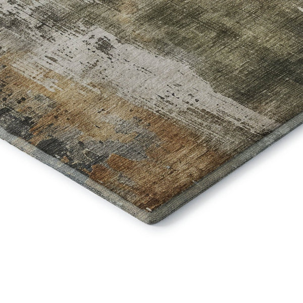 HomeRoots 8' Olive Green Copper Abstract Washable Round Rug with UV Protection - Stylish & Durable Design! 696017