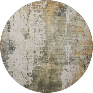 HomeRoots 8' Olive Green Copper Abstract Washable Round Rug with UV Protection - Stylish & Durable Design! 696017