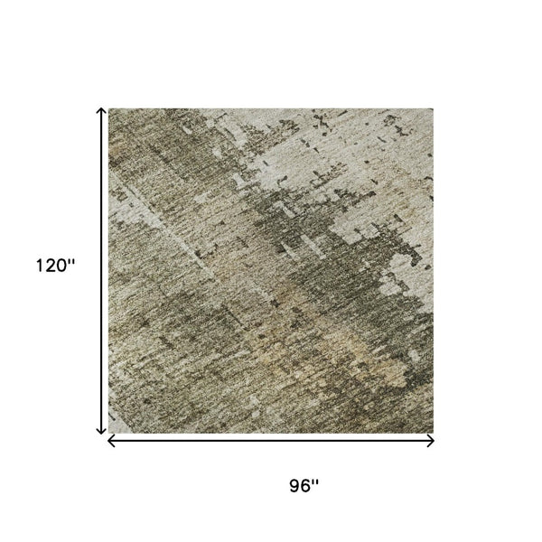 HomeRoots 8' X 10' Olive Green Copper Abstract Washable Area Rug with UV Protection for Stylish Living Spaces 696018