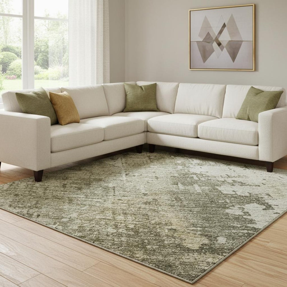HomeRoots 8' X 10' Olive Green Copper Abstract Washable Area Rug with UV Protection for Stylish Living Spaces 696018