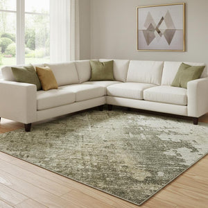 HomeRoots 8' X 10' Olive Green Copper Abstract Washable Area Rug with UV Protection for Stylish Living Spaces 696018