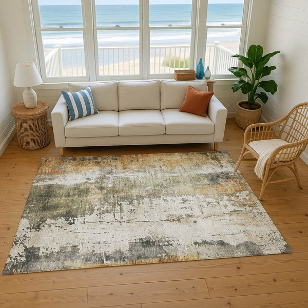 HomeRoots 9' X 12' Olive Green Abstract Washable Area Rug with UV Protection - Stylish, Durable & Practical! 696019