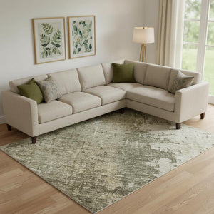HomeRoots 10' X 14' Olive Green Abstract Area Rug - Washable, UV-Resistant, Durable Design for Modern Spaces 696020