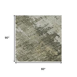 HomeRoots 5' X 8' Washable Pewter Gold Ivory Abstract Area Rug with UV Protection for Stylish, Family-Friendly Homes 696022