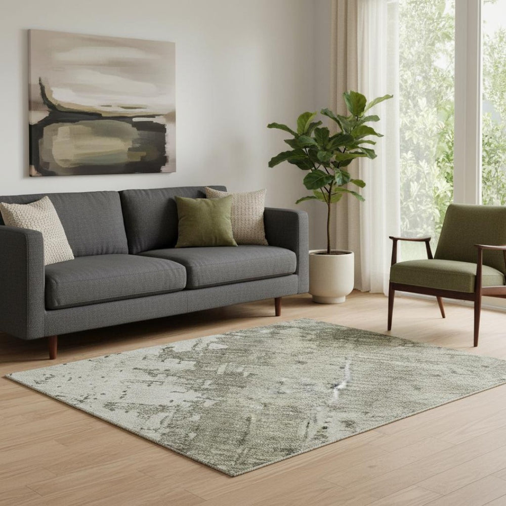 HomeRoots 5' X 8' Washable Pewter Gold Ivory Abstract Area Rug with UV Protection for Stylish, Family-Friendly Homes 696022