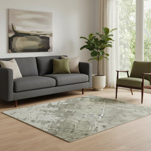 HomeRoots 5' X 8' Washable Pewter Gold Ivory Abstract Area Rug with UV Protection for Stylish, Family-Friendly Homes 696022