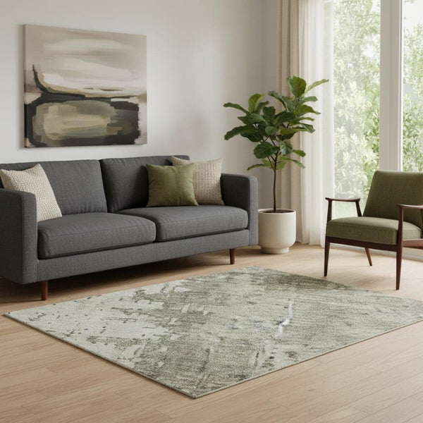 HomeRoots 5' X 8' Washable Pewter Gold Ivory Abstract Area Rug with UV Protection for Stylish, Family-Friendly Homes 696022