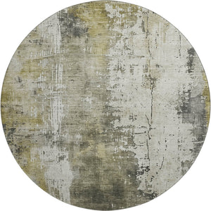 HomeRoots 8' Abstract Washable Round Rug in Pewter, Gold & Ivory - UV Protected, Stain Resistant & Non-Slip! 696023
