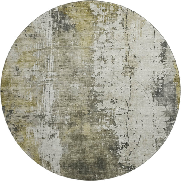 HomeRoots 8' Abstract Washable Round Rug in Pewter, Gold & Ivory - UV Protected, Stain Resistant & Non-Slip! 696023