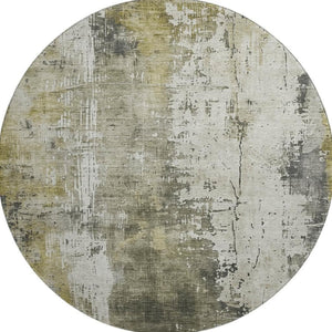 HomeRoots 8' Abstract Washable Round Rug in Pewter, Gold & Ivory - UV Protected, Stain Resistant & Non-Slip! 696023
