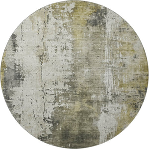 HomeRoots 8' Abstract Washable Round Rug in Pewter, Gold & Ivory - UV Protected, Stain Resistant & Non-Slip! 696023