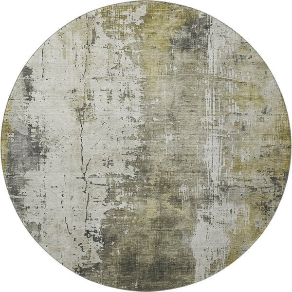 HomeRoots 8' Abstract Washable Round Rug in Pewter, Gold & Ivory - UV Protected, Stain Resistant & Non-Slip! 696023