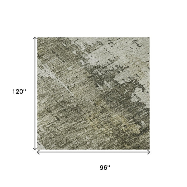 HomeRoots 8' X 10' Washable Pewter, Gold, and Ivory Abstract Area Rug with UV Protection for High-Traffic Areas 696024