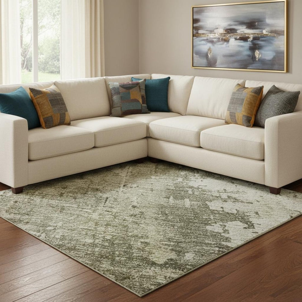 HomeRoots 8' X 10' Washable Pewter, Gold, and Ivory Abstract Area Rug with UV Protection for High-Traffic Areas 696024