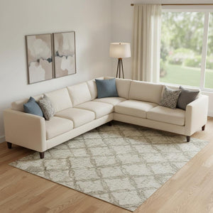 HomeRoots 9' X 12' Stylish Pewter Gold Ivory Abstract Washable Area Rug - Durable, UV Protected & Non-Slip 696025