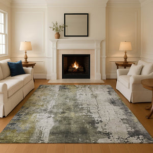 HomeRoots 9' X 12' Stylish Pewter Gold Ivory Abstract Washable Area Rug - Durable, UV Protected & Non-Slip 696025