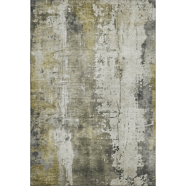 HomeRoots 9' X 12' Stylish Pewter Gold Ivory Abstract Washable Area Rug - Durable, UV Protected & Non-Slip 696025