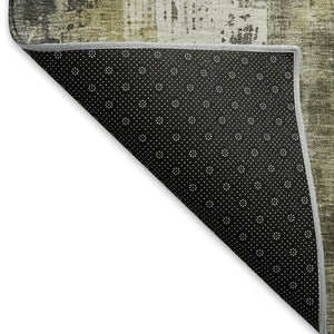 HomeRoots 9' X 12' Stylish Pewter Gold Ivory Abstract Washable Area Rug - Durable, UV Protected & Non-Slip 696025
