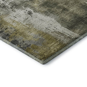 HomeRoots 9' X 12' Stylish Pewter Gold Ivory Abstract Washable Area Rug - Durable, UV Protected & Non-Slip 696025