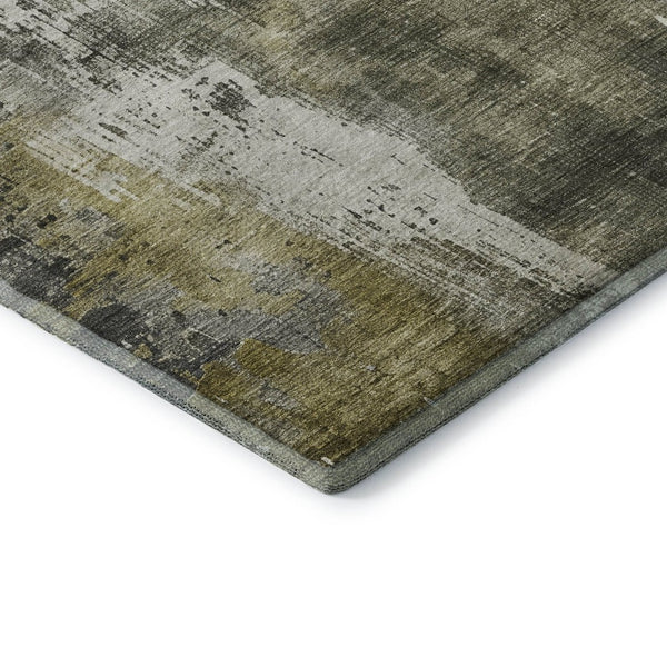 HomeRoots 9' X 12' Stylish Pewter Gold Ivory Abstract Washable Area Rug - Durable, UV Protected & Non-Slip 696025