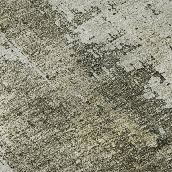 HomeRoots 9' X 12' Stylish Pewter Gold Ivory Abstract Washable Area Rug - Durable, UV Protected & Non-Slip 696025
