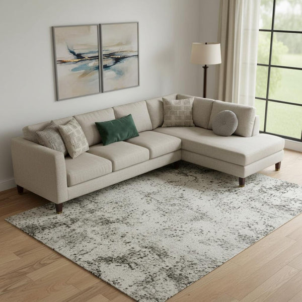 HomeRoots 10' X 14' Modern Abstract Washable Area Rug - Pewter Gold Ivory, UV Protection & Stain Resistant 696026