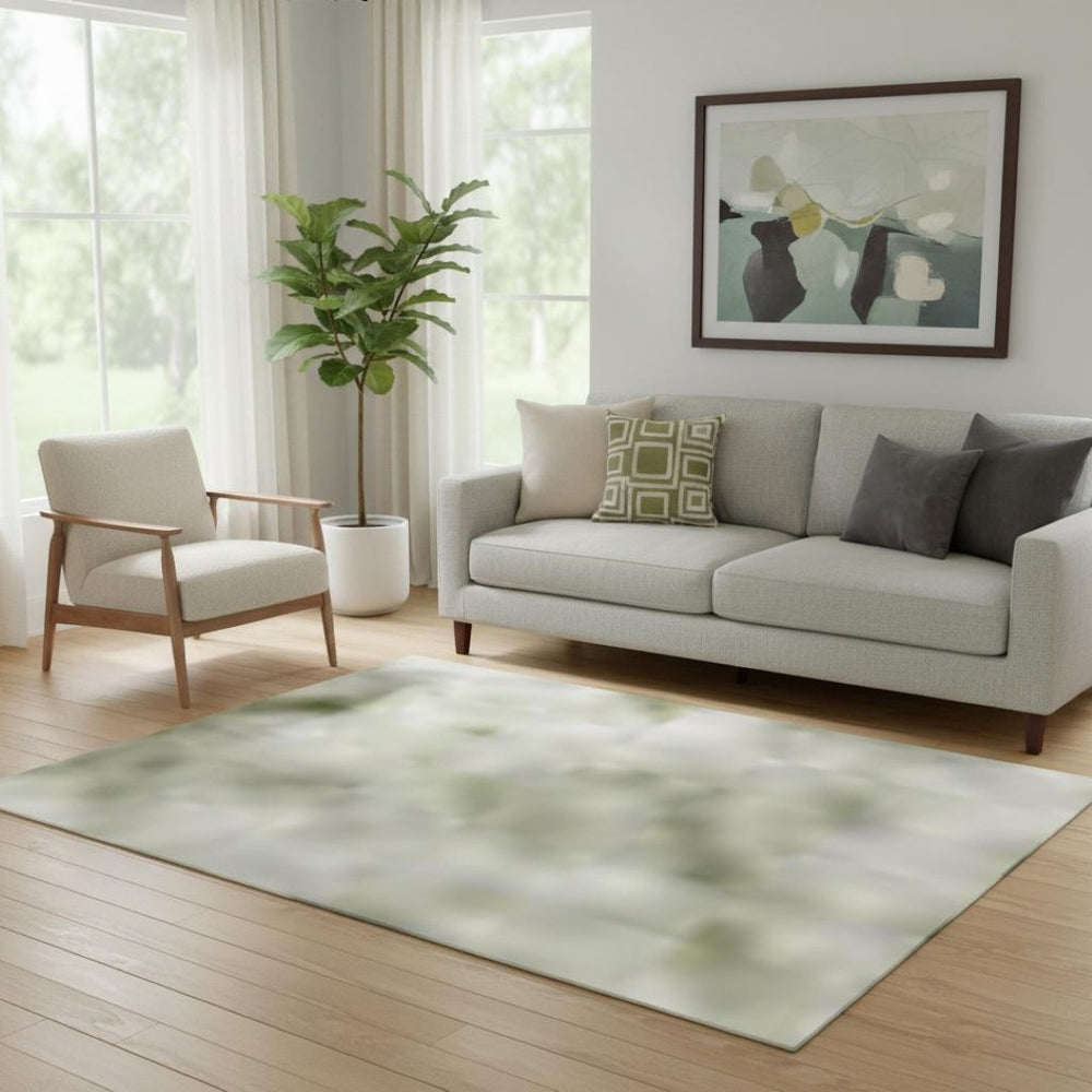 HomeRoots 5' X 8' Stylish Sage & Ivory Abstract Area Rug - Washable, UV Protected, Durable & Non-Slip Backing! 696028