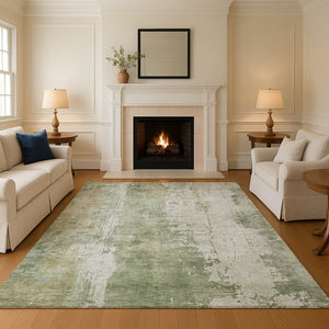 HomeRoots 5' X 8' Stylish Sage & Ivory Abstract Area Rug - Washable, UV Protected, Durable & Non-Slip Backing! 696028