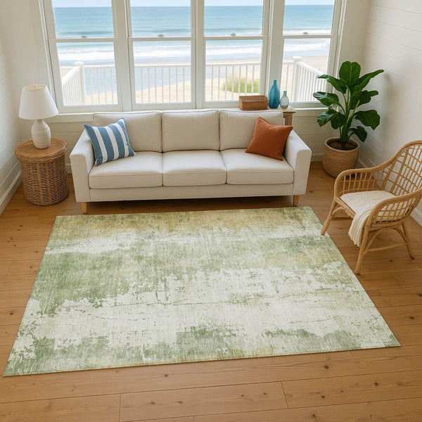 HomeRoots 5' X 8' Stylish Sage & Ivory Abstract Area Rug - Washable, UV Protected, Durable & Non-Slip Backing! 696028