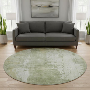 HomeRoots 8' Sage and Ivory Abstract Round Rug - Washable, UV Protected, Stylish & Durable for Modern Homes 696029